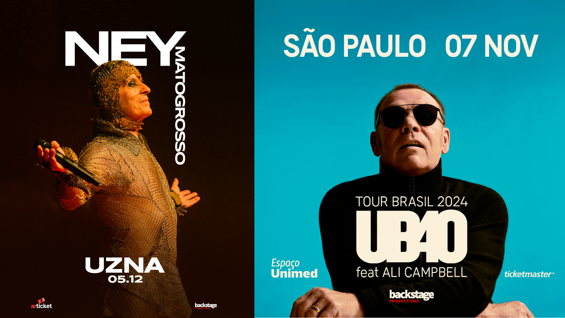 Cases Ney Matogrosso (turnê UZNA) e UB40 (Tour Brasil 2024)